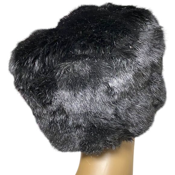 Vintage Black Faux Fur Pillbox Cossack Hat Size 7.5 Winter Glam Quiet Luxury - Picture 3 of 5